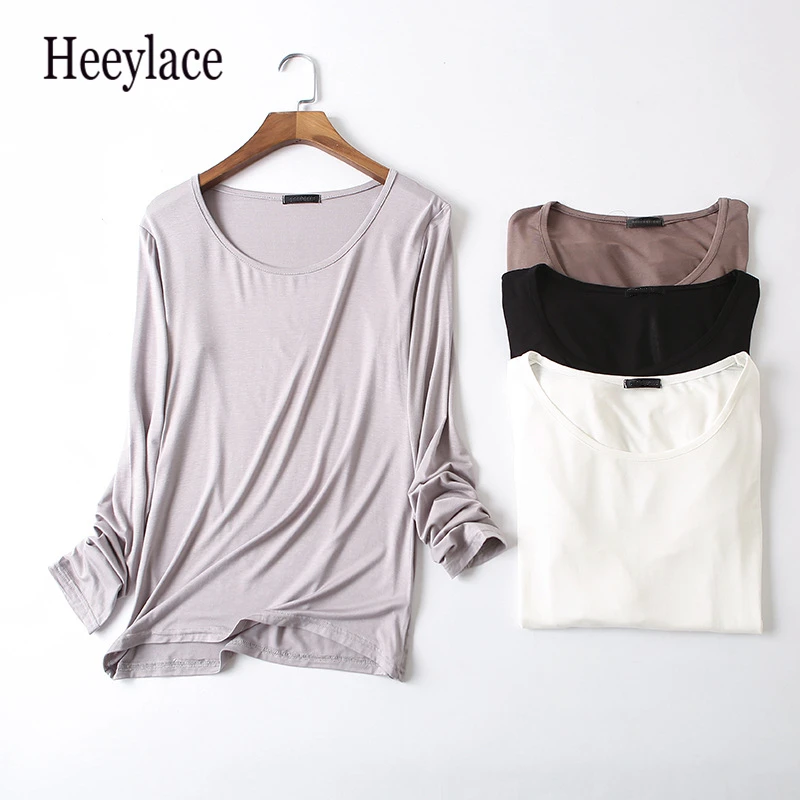 

New 2021 Women Spring Autumn T-shirt Bottoming Basic Modal Fashionable Korean Style Wild Lady Oversized Tops
