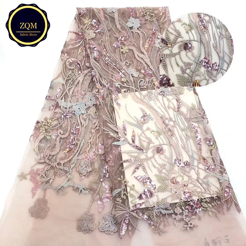 ZQM 2019 New African tulle Lace Fabric French embroidery design sequins with High Quality for women wedding dresses | Дом и сад