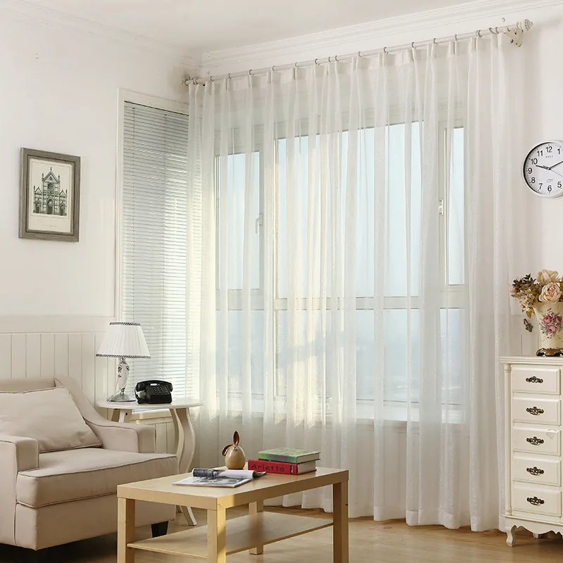 Pure White Window Screen Sheer Fabric Simple Modern Shiny Silver Wire Stripe Gold Tulle Curtain for Living Room Bedroom M135-50 | Дом и сад