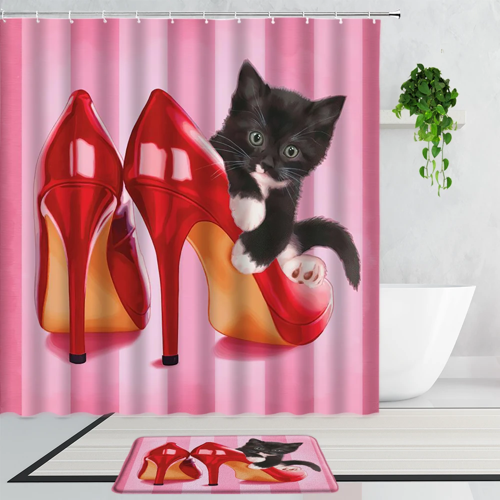 Модный с изображением красных губ занавески для душа на высоком каблуке красивые