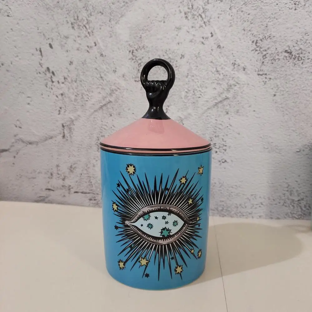 

Big Eye Jar Starry Sky Incense Candle Holder with Hand Lid Aromatherapy Candle Jar Handmade Candleabra Home Decoration