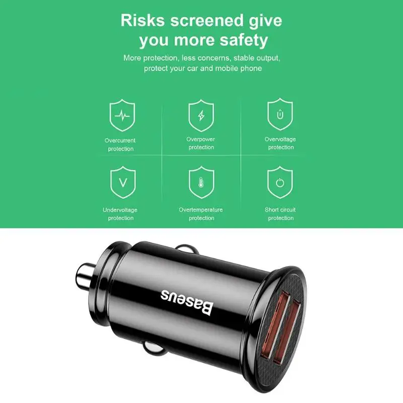 Baseus BS-C16Q1 Dual USB быстрая зарядка 3,0 Мобильный телефон 30 Вт 2 порта USB Автомобильное зарядное устройство для samsung Note 9 Xiaomi Mi 9 huawei