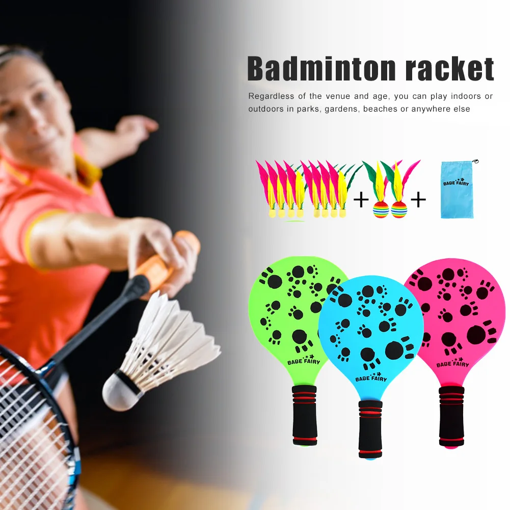 

3 color Ball Rackets Wooden Set Beach Sand Team Games Toy Wood Paddles Badminton Racket Set for Adults Kids Tennis/ Pingpong
