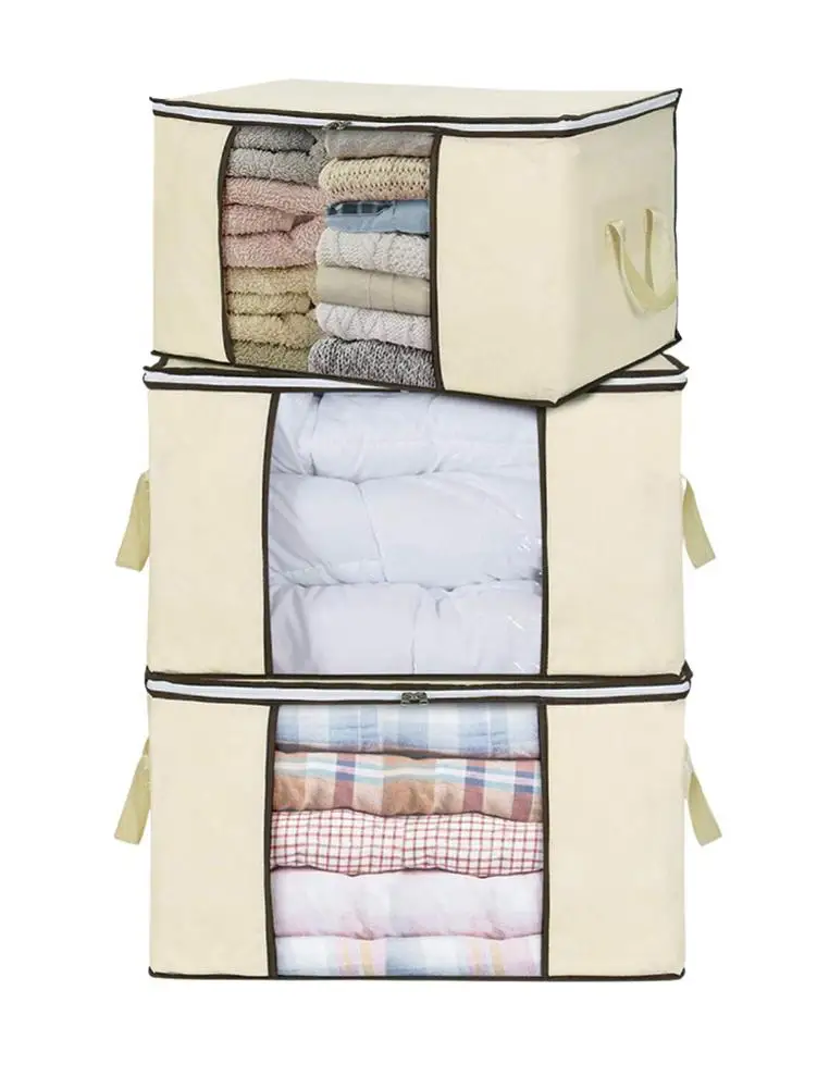 

3Pcs Clothes Storage Organizer - Large Capacity Clothes Storage Bag Organizer Box Durable Storage Bins With Reinforced Handle