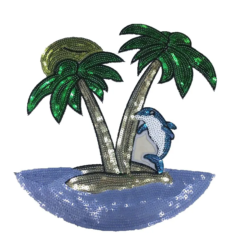 

New coconut tree With Sequined Patches Fashion Applique lion on Patch for Clothes Bags DIY Decal Apparel Accessory 1pcs