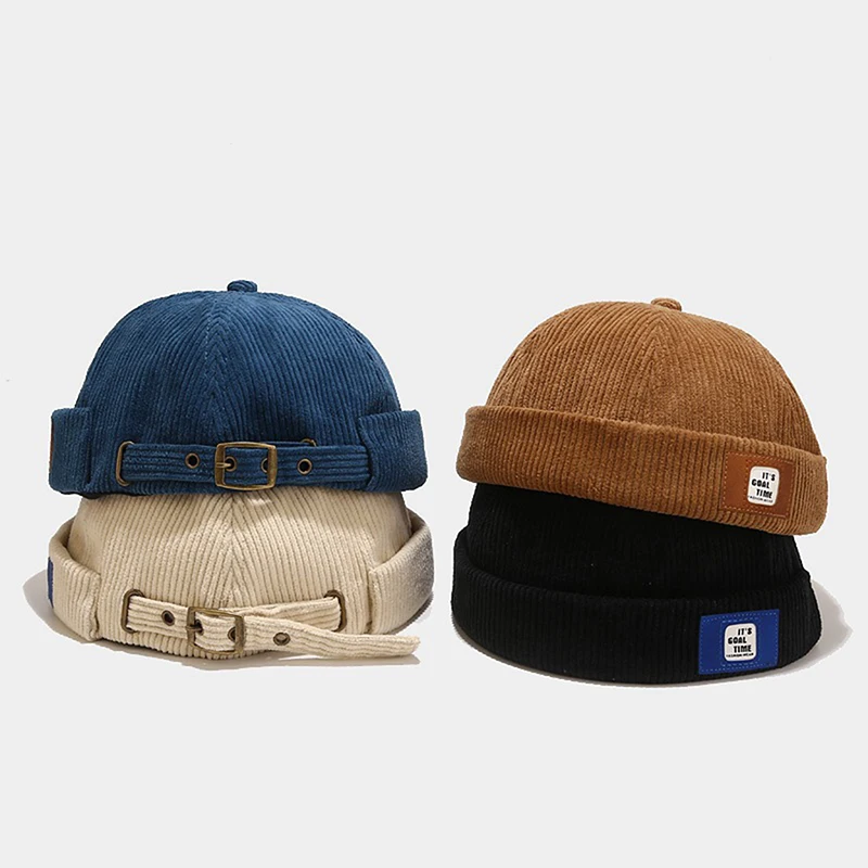 

Vintage Beanie Hats Men Women Spring Autumn Landlord Cap Streetwear Hip Hop Brimless Corduroy Docker Cap