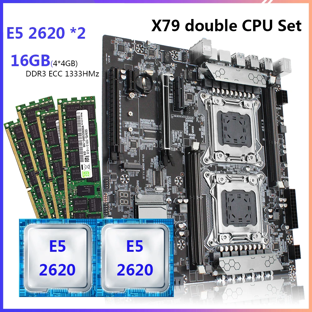 

Комплект материнской платы JGINYUE X79 с 2 процессорами Xeon E5 2620 4 × 4 ГБ = 16 ГБ DDR3 память ECC REG LGA 2011
