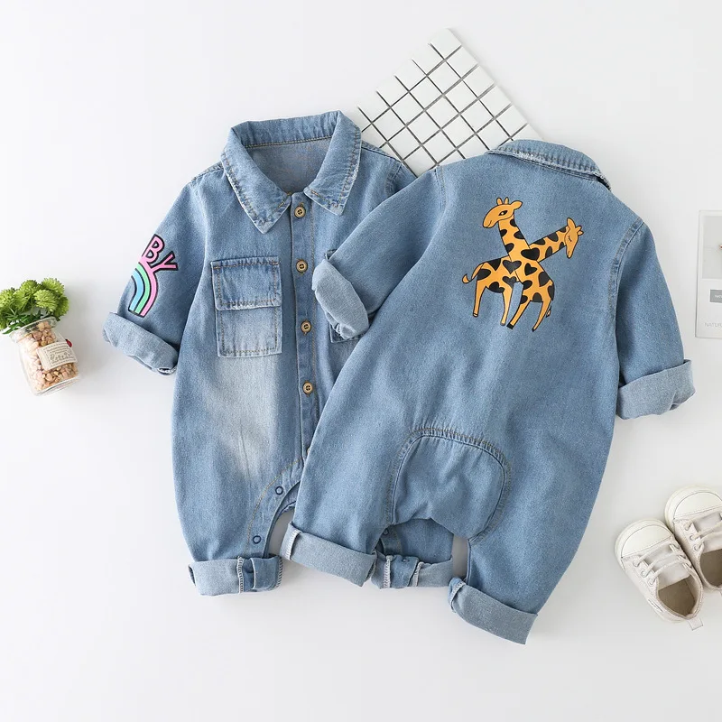 

Newborn Boys Girls Cartoon Pattern Jumpsuits Clothes Spring Autumn Denim Baby Boys Girls Rompers Infant Toddler Rompers EY09113