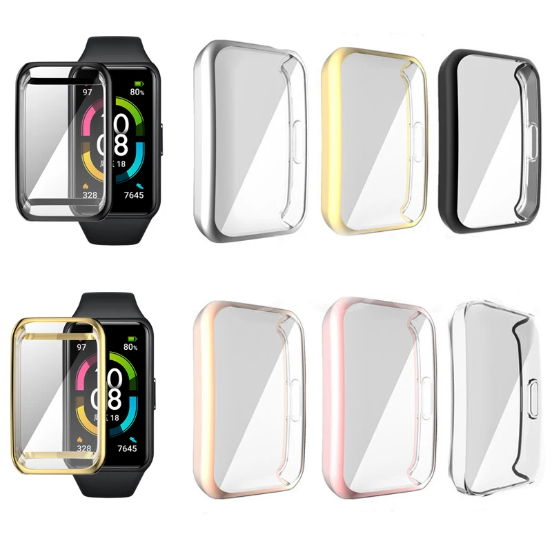ТПУ Мягкий полноэкранный стеклянный защитный чехол с рамкой для Huawei Honor Band 6 Smartband