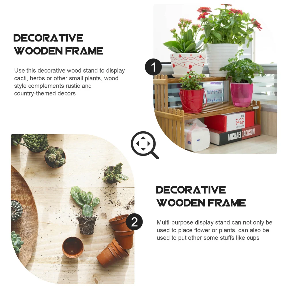 

1pc Creative Wood Flowerpot Stand Plant Pot Holder Double Shelf Gardening Rack