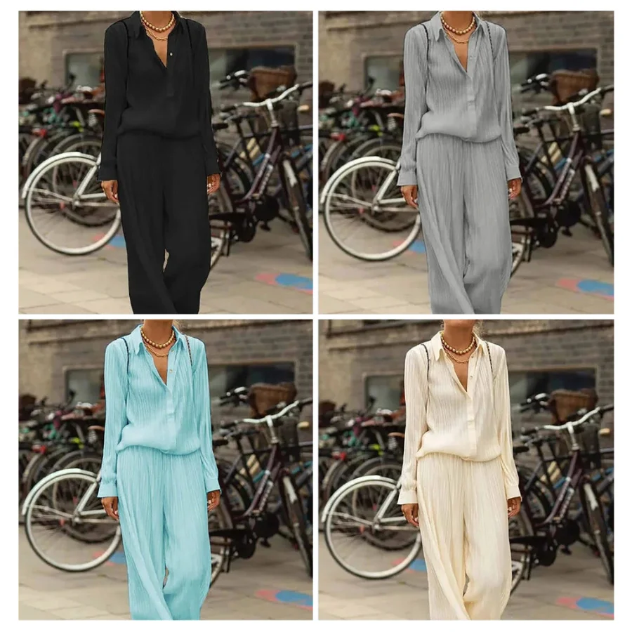 

BoozRey летний топ с длинным рукавом на пуговицах, длинные брюки, наряд, весна, винтажный женский свободный комплект из двух предметов, элегантн...