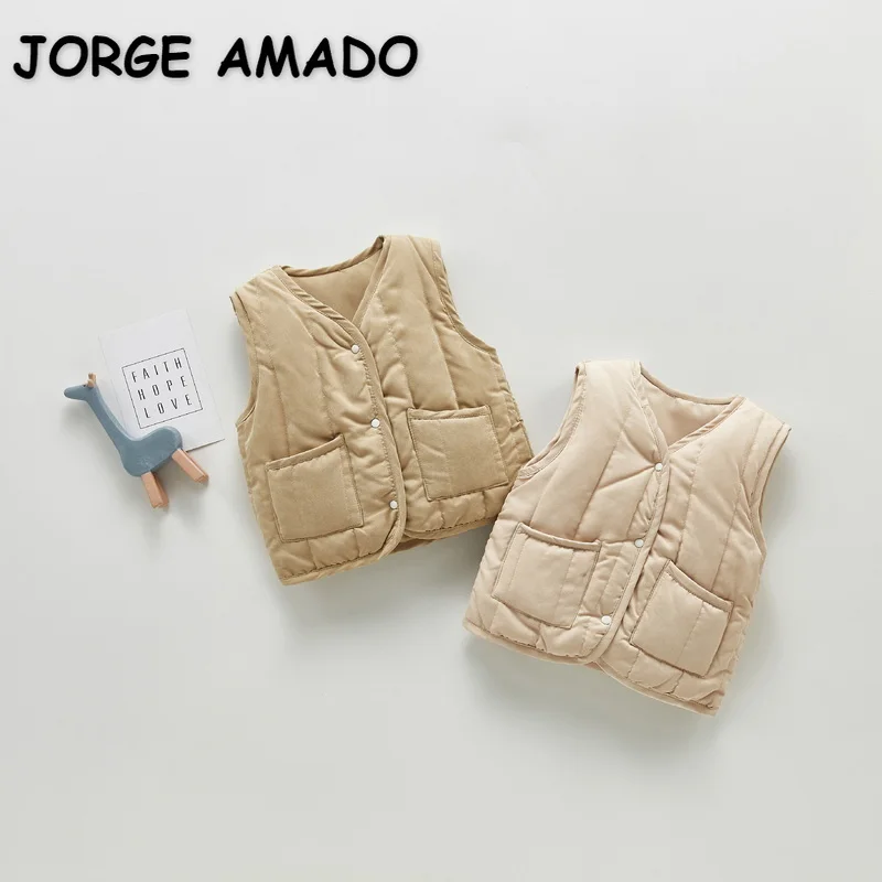 Chaleco marr&oacute;n albaricoque para beb&eacute;s y ni&ntilde;os, sin mangas con ropa Retro cuello en V, a prueba de viento, 0 a 3 a&ntilde;os, E402, invierno, 2021-0