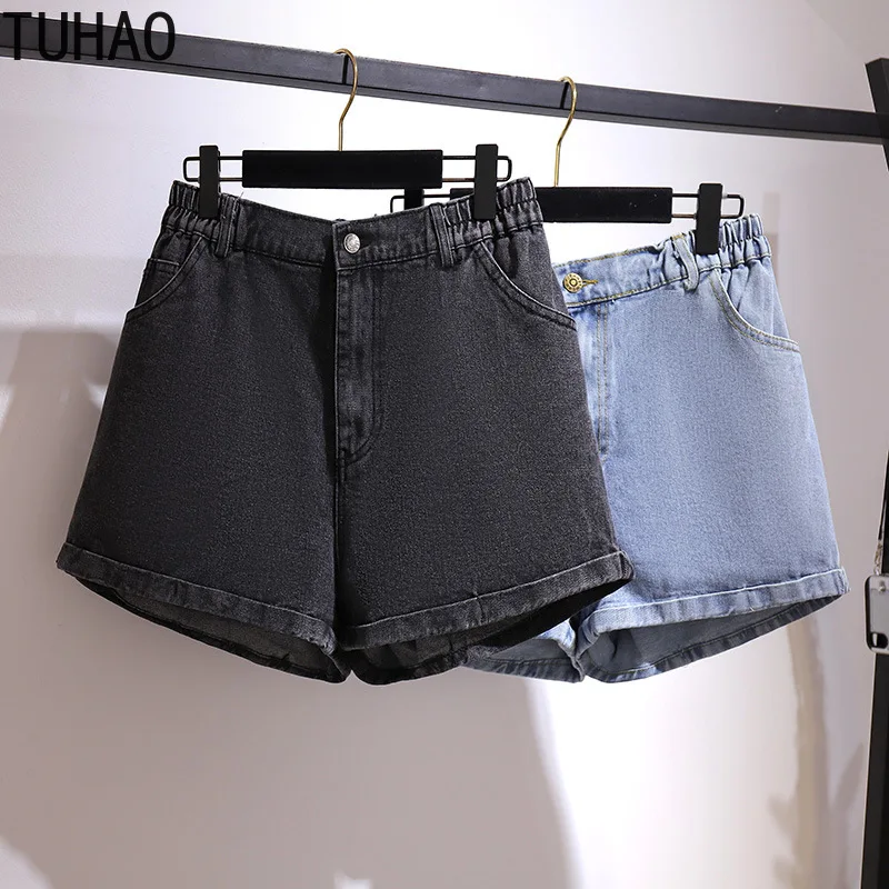 

TUHAO размера плюс 6XL 5XL 4XL Для женщин Джинсовые шорты 2021 высокого качества шорты с эластичной резинкой на талии для женщин больших размеров жен...