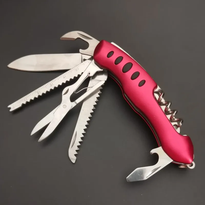 SK005-red Походный нож для выживания 15 в 1 из нержавеющей стали, швейцарский Многофункциональный складной нож, наружные карманные ножи - Цвет: SK005-red