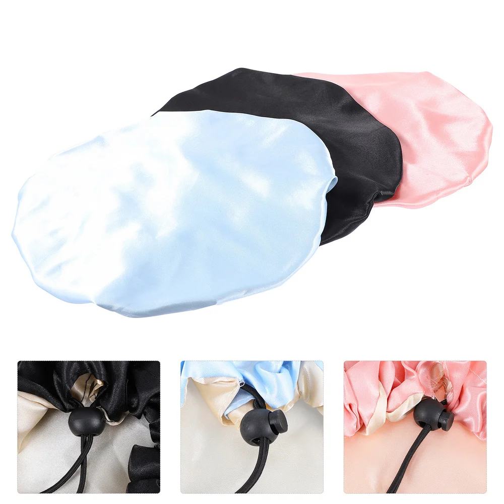 

3Pcs Night Sleep Satin Hat Bathing Shower Hat Cover Hair Treatment Head Wrap