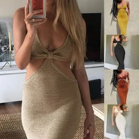 2021 new sexy women dress solid color cutout spaghetti straps backless cotton bodycon maxi dress for banquet