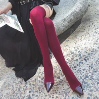 2021 spring women elastic socks boots fashion pointed toe thin heels over the knee boots knitting long boot shoes woman botas de