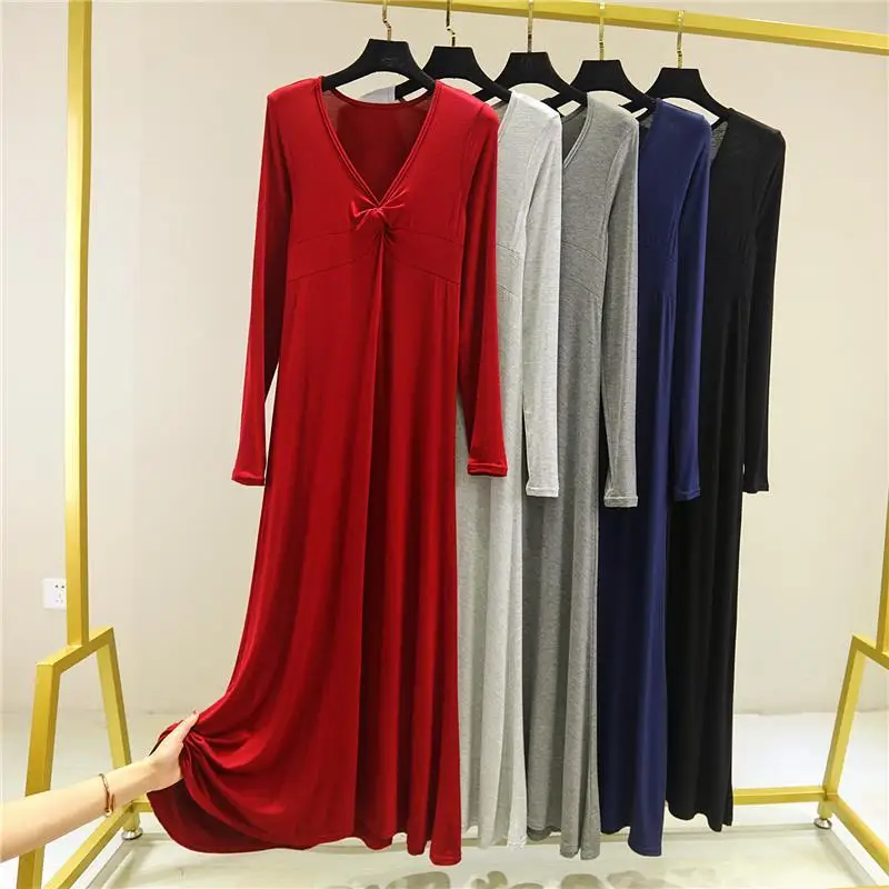 

2020 Spring Women Casual V Neck Long Sleeved Loose Long Dress Streetwear Big Swing Moda Feminina Bow Dresses Vestidos K407