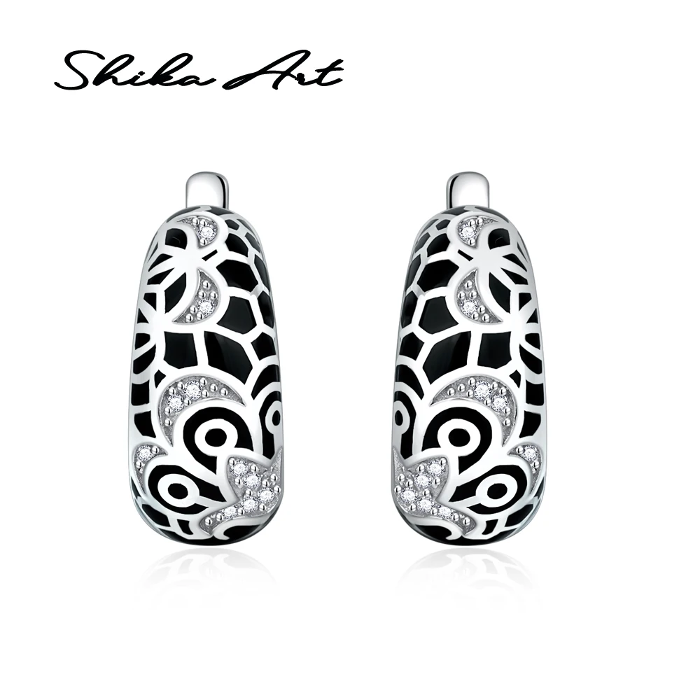 Женский комплект украшений SHIKA ART Комплект из серебра 925 пробы с черным цветком