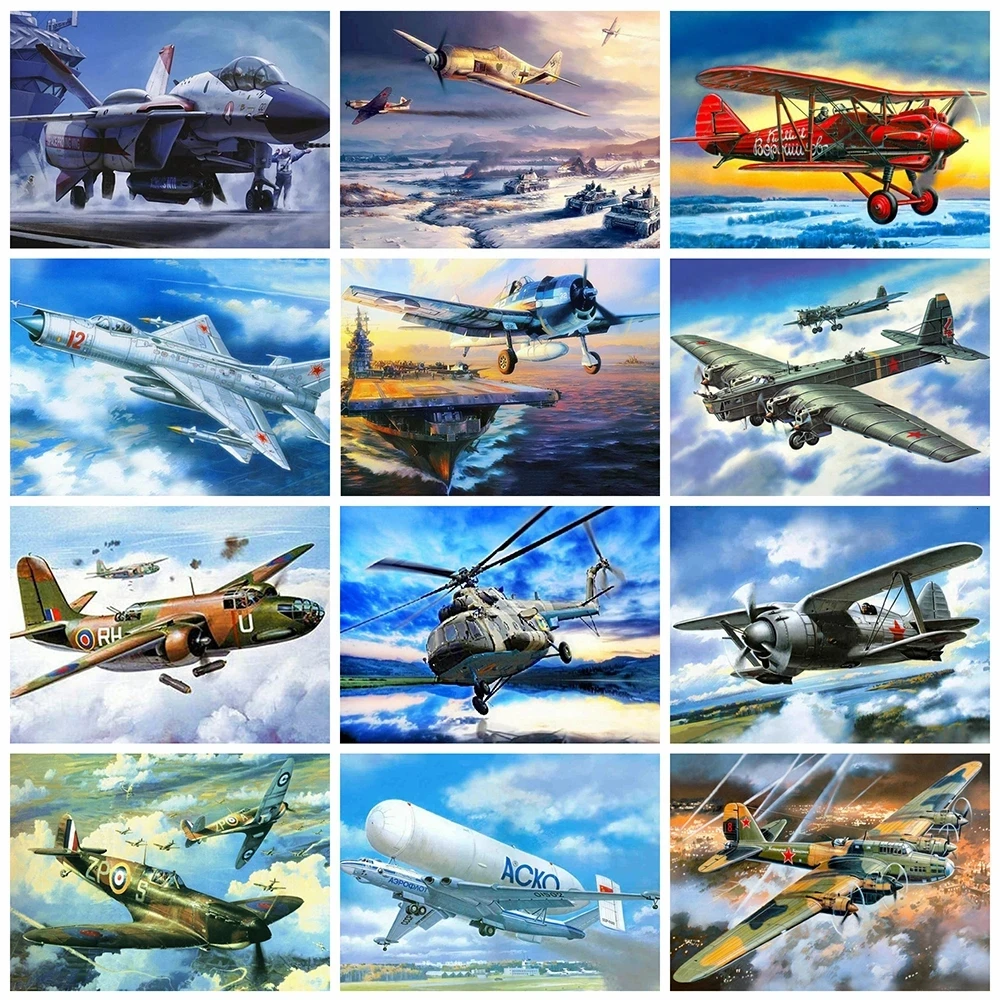 

Full Square 5D Diy Diamond Painting Aircraft Scenery 3D Diamond Embroidery Cross Stitch Kit Full Square Mosaic Crafts Home Decor