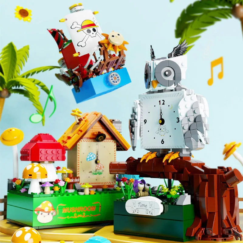 

Город Caribbeaned пиратский корабль Сова Подсолнух часы в форме скрипки Музыкальная Коробка модель строительные блоки ручка контейнер кубики Moc ...