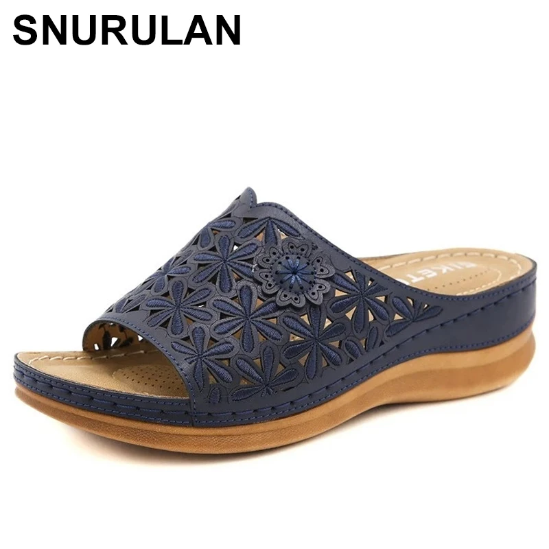 

SNURULAN Summer Women Shoes Hollow Out Wedge Slippers Fashion Fish Mouth Toe Beach Shoes Comfortable Platform Sandals Female