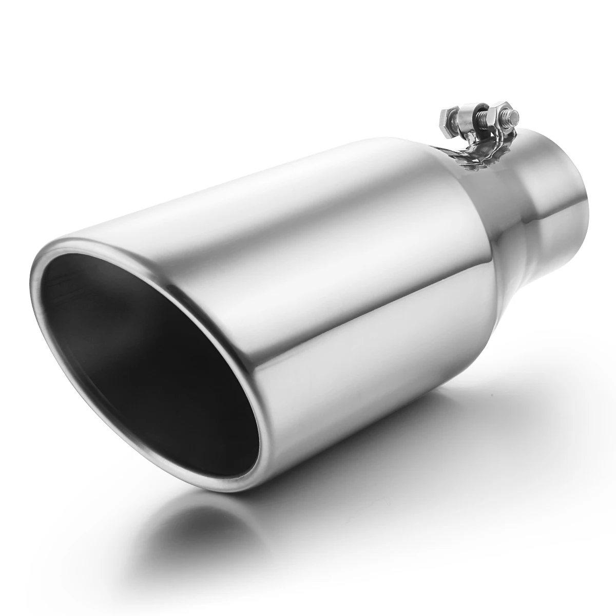 

Exhaust Tip of 3" Inlet 5" Outlet 12" Overall Length Bolt On Stainless Steel Polished Tailpipe for Truck