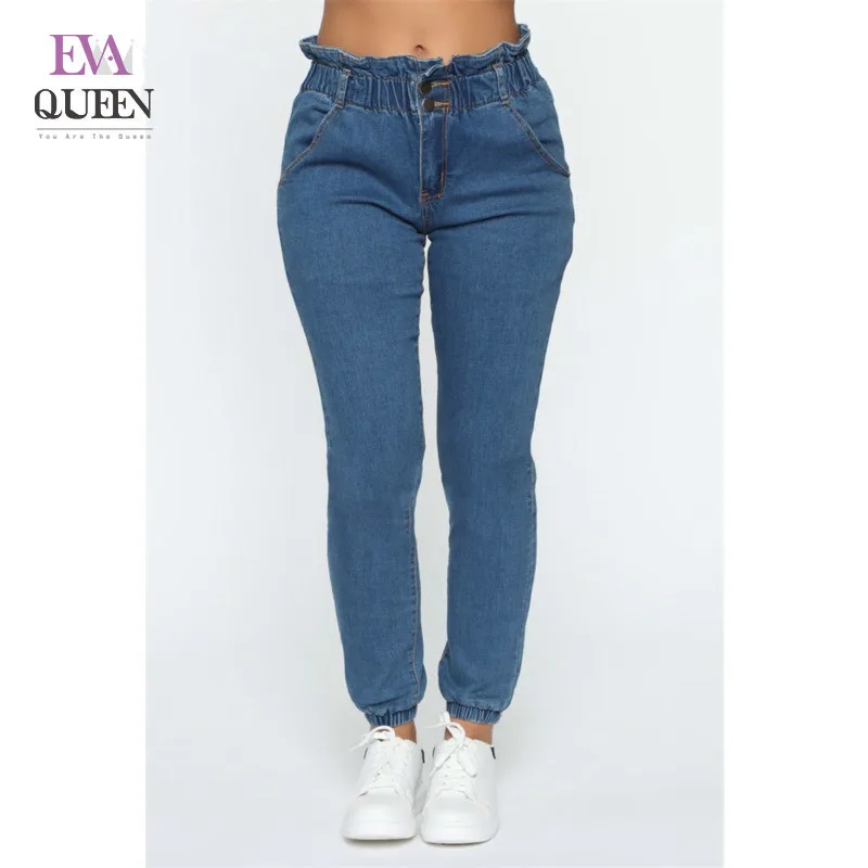

Мягкие женские брюки EvaQueen на пуговицах, облегающие однотонные синие повседневные длинные брюки на молнии, осенние женские джинсы со скрыты...