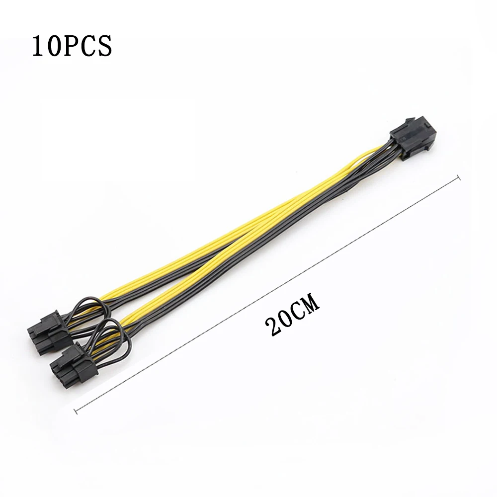 

10pcs PCI-E 6-pin to Dual 6+2pin Power Splitter Cable Graphics Card 6Pin to Dual 8Pin PCIE PCI Express Power Cable