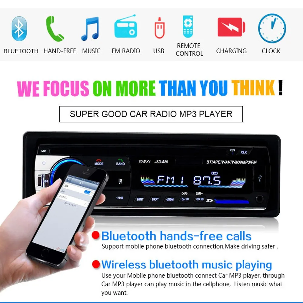 Podofo Авто Радио Стерео Цифровые JSD 520 Bluetooth 1 Din MP3 плеер FM аудио стерео приемник
