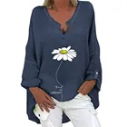 Цветочный принт Женская блузка в винтажном стиле, с длинным рукавом из хлопка и льна Повседневная рубашка размера плюс Roll Up женские блузы Весна Bluzki; Искусственная кожа; Прямая продажа (дропшиппинг); Damskie