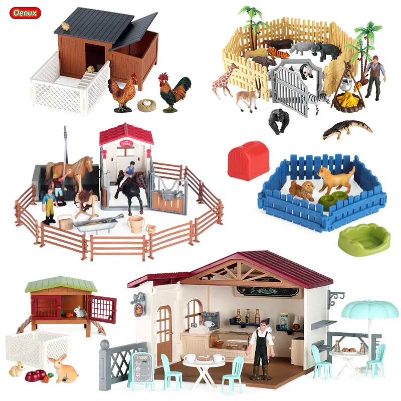 

Oenux Farm Model Simulation Rider Coffee House Horse Stable Action Figures Animals Playset Figurine Early Education Kid Toy Gift