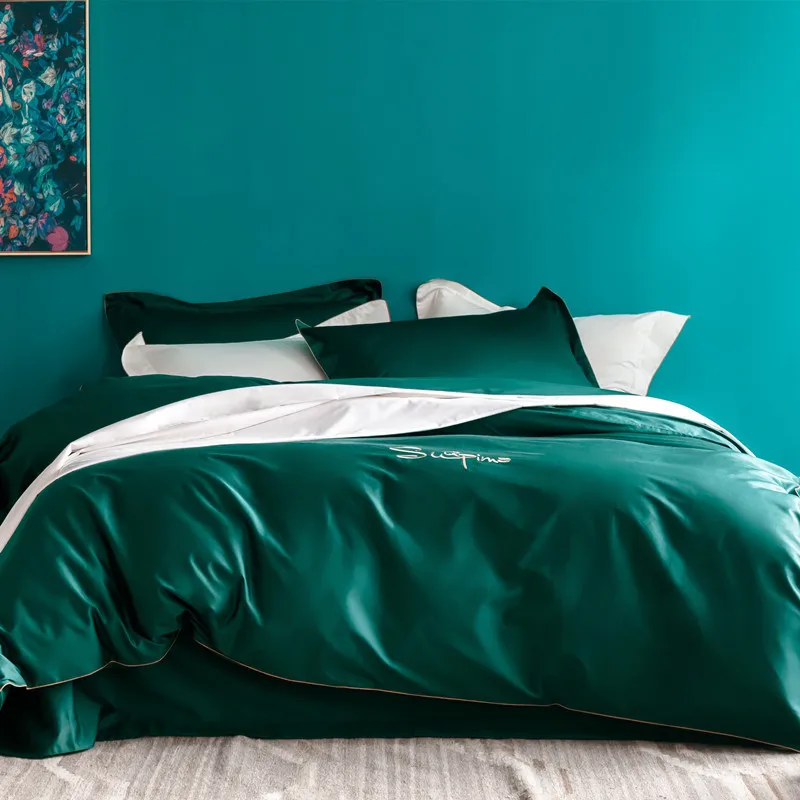 

Fashionable And Simple Egyptian Cotton Embroidery Reactive Dyes Solid Bedding Set Duvet Cover Sheet Pillowcase King Queen 4 PCS