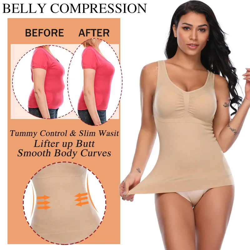 Tank Tops for Women - Built-in Bra Shelf Casual Wide Strap Camisole Sleeveless Top with Removable Bra - Basic Shaper image 3