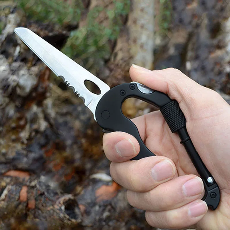 

5 in 1 Multifunctional Portable Carabiner Buckle Lock Tactical Knife Outdoor Sports Camping Climbing Survival Hand Tools