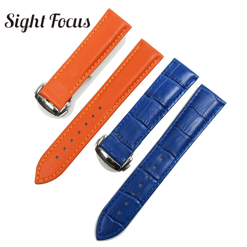 Ремешок кожаный для часов Omega Seamaster браслет мужских и женских оранжевого голубого