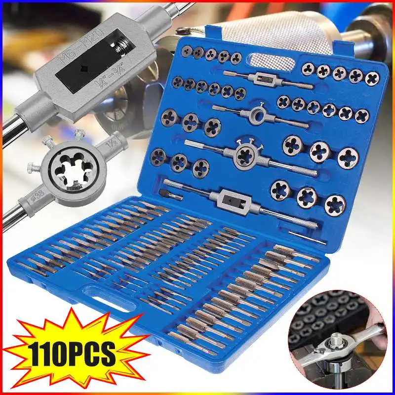 

110 pcs Tap snd Die Set Tungsten Steel Screw Thread Tapping Drill Metric/Imperial Tapping Hand Tools For Metalworking