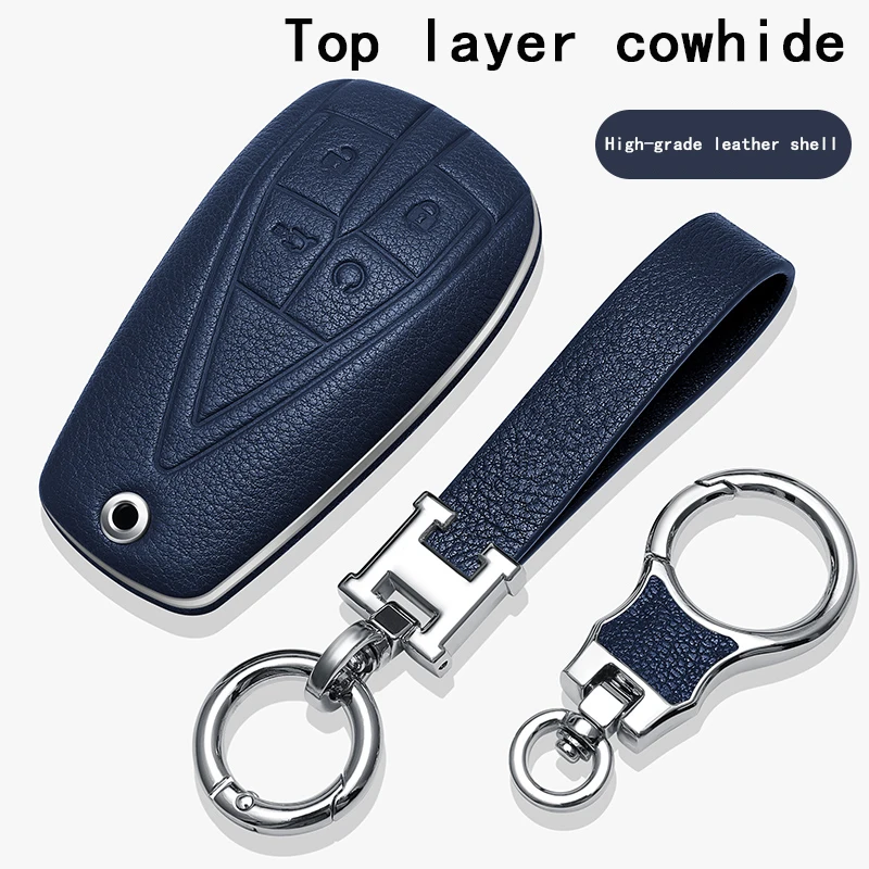 

Genuine Leather Car Key Case Cover for Changan CS75 Plus CS35 Plus Eado Auchan X7 Auto Accessories Keychains Holder Bag Keyring