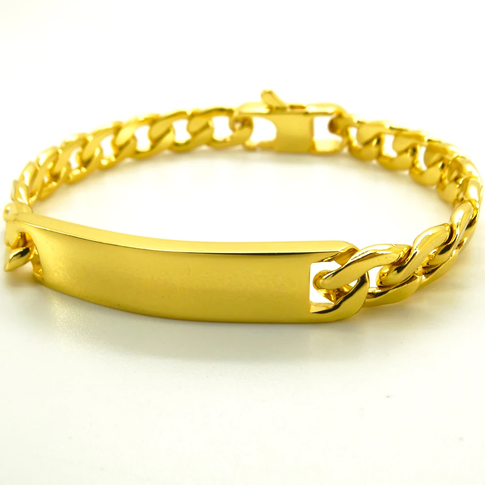 

100% Stainless Steel Bracelet 9 mm Width ID Bar Curb Cuban Chain 18K Gold Color Bracelets 8 Inches for Men Women Factory Offer