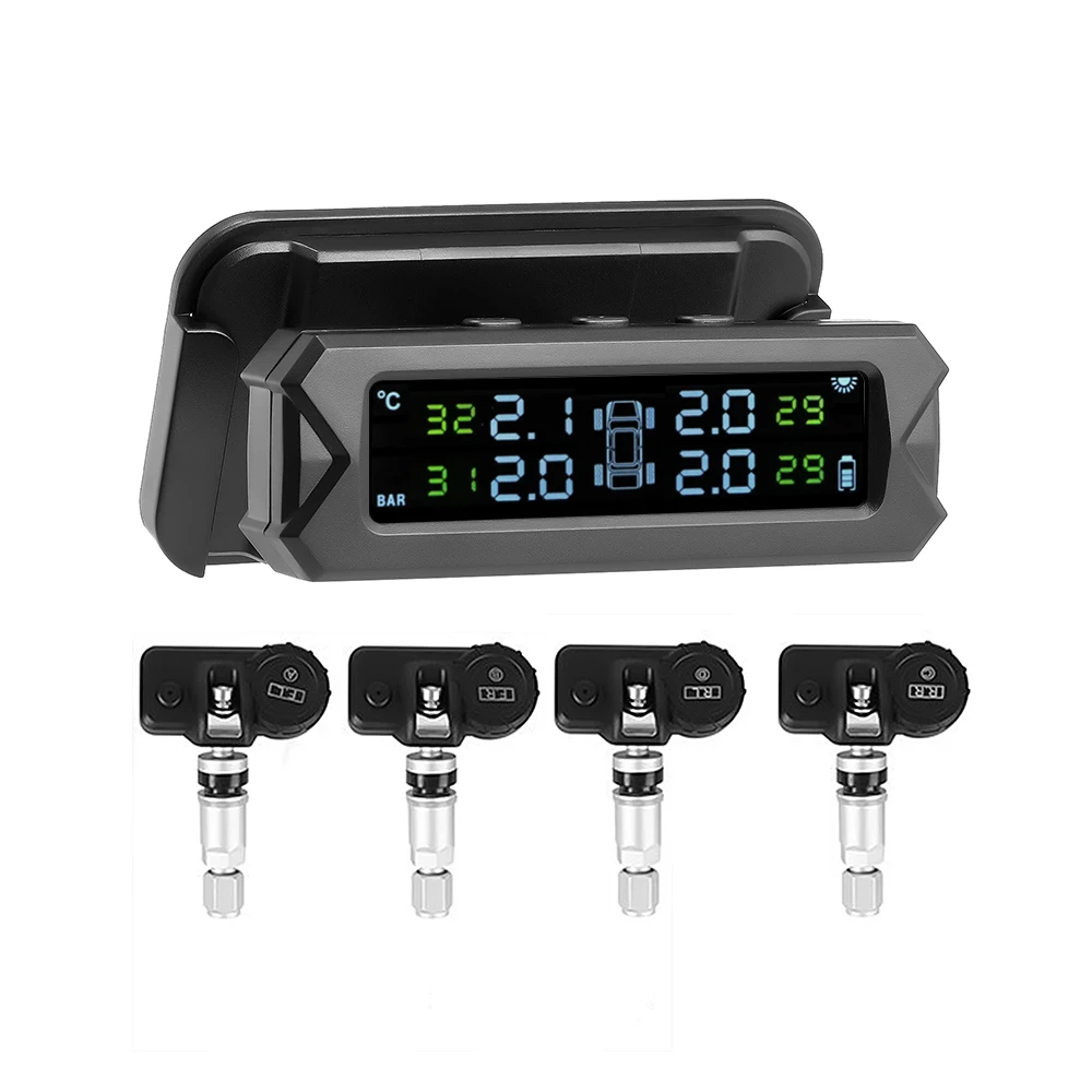 

Система контроля давления в шинах TPMS на солнечной энергии, 5 режимов, цифровой ЖК-дисплей, предупреждение о давлении в шинах