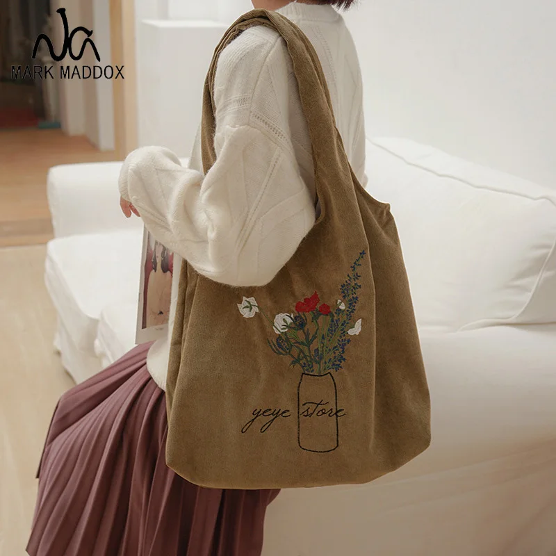 Дамская Вельветовая сумка на плечо с цветочной вышивкой женская из