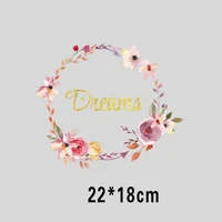 22x18cm flower letters iron on patches for diy heat transfer clothes t shirt thermal transfer stickers decoration printing