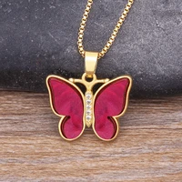 new arrival multi colored copper zircon butterfly necklace women fashionable clavicle chain pendant jewelry charm party gift