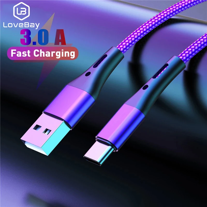 

Lovebay 3m 3A Type C Cable Fast Charge Phone Charging Wire USB C Cable For Xiaomi Samsung S10 Huawei P30 Pro Type C 3A Charger