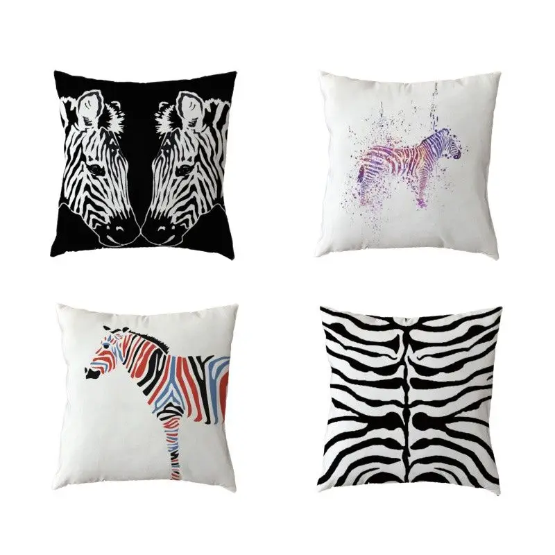 Простой Чехол на подушку в акварельном стиле черный белый Зебра домашний подарок