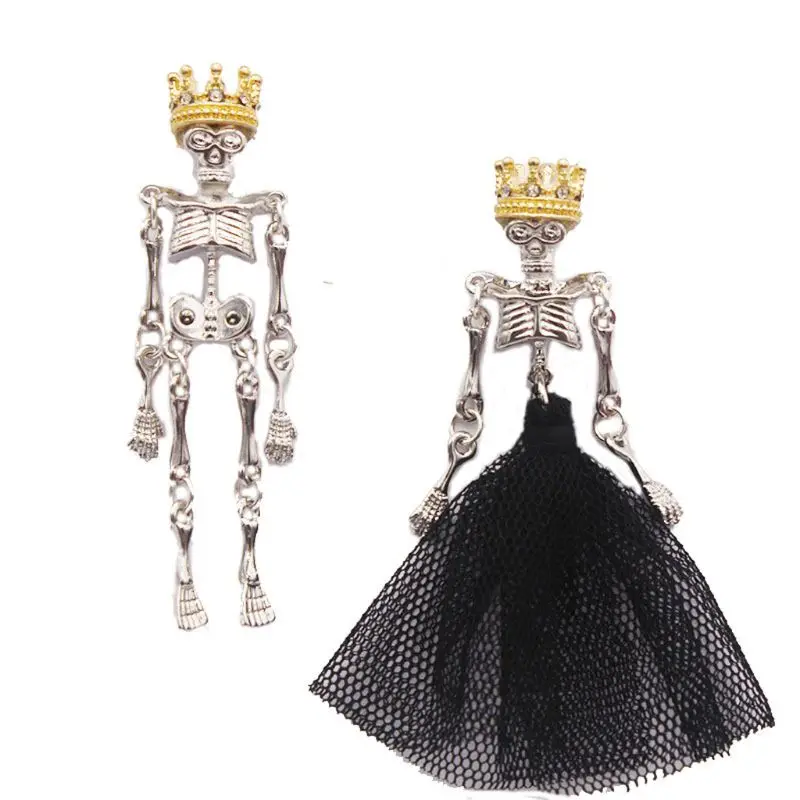

Gothic Punk Wedding Couple Skull Earrings Black Dress Crown King Queen Asymmetric Skull Drop Earrings Skull Jewelry X7XB