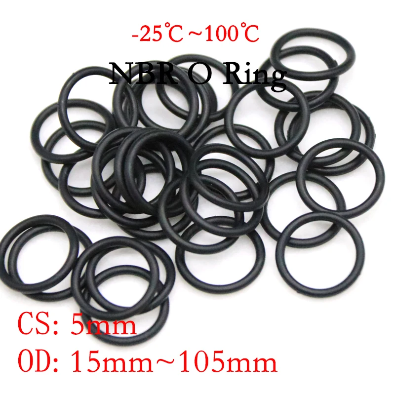 

10pcs NBR O Ring Seal Gasket CS 5mm OD 15~105mm Nitrile Butadiene Rubber Spacer Oil Resistance Washer Round Shape Black