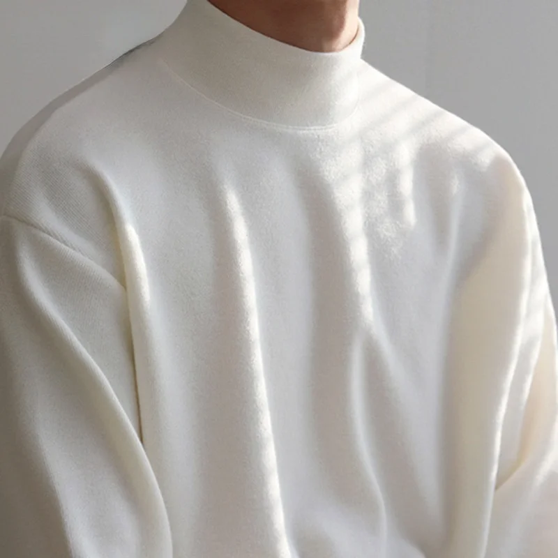 

ZCSMLL Men's Wear Autumn Autumn Tops Trend Bottoming T-shirts Slim Long Sleeve Korean Fashion Basic Half High Collar Clothes