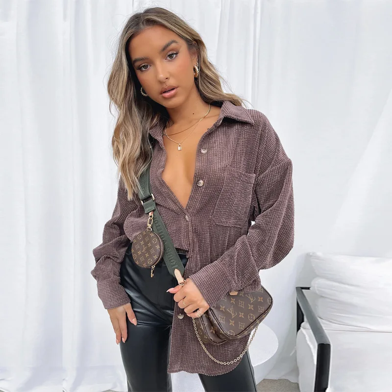 

Свободные рубашки Mandylandy, однотонные рубашки с длинным рукавом, топ, женский модный Повседневный Кардиган, однобортная блузка