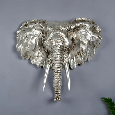 

sales Pure New arrival Home decoration elephant head resin animal head wall hanging board muons wall silver like fashion